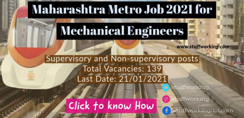 Maharashtra Metro Job 2021 for Mechanical Engineers