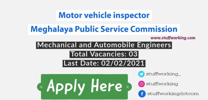 Motor vehicle inspector Job for Mechanical Engineer